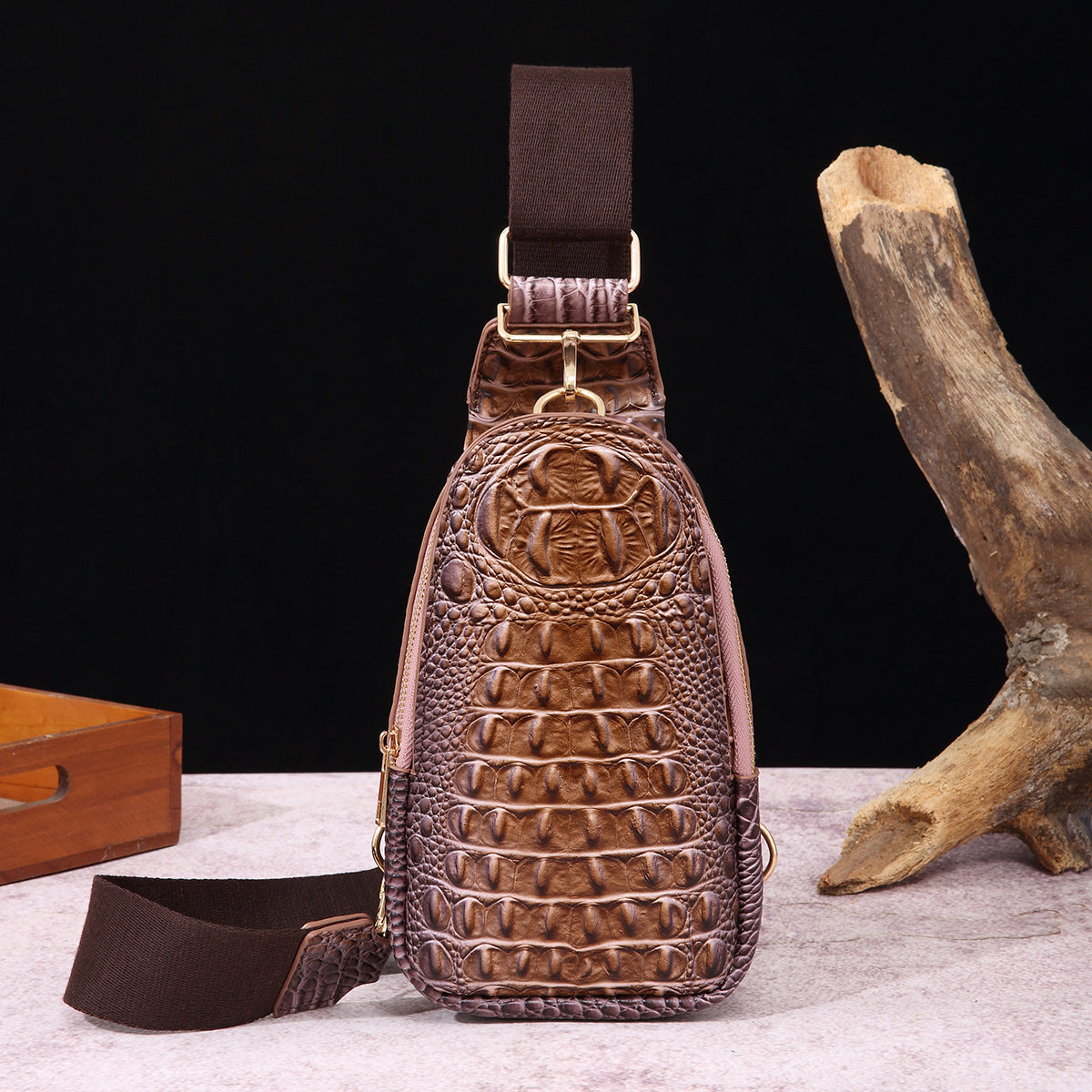 Wholesale PU Wide Shoulder Strap Women's Crocodile Pattern Chest Bag Waist Bag Crossbody Bag